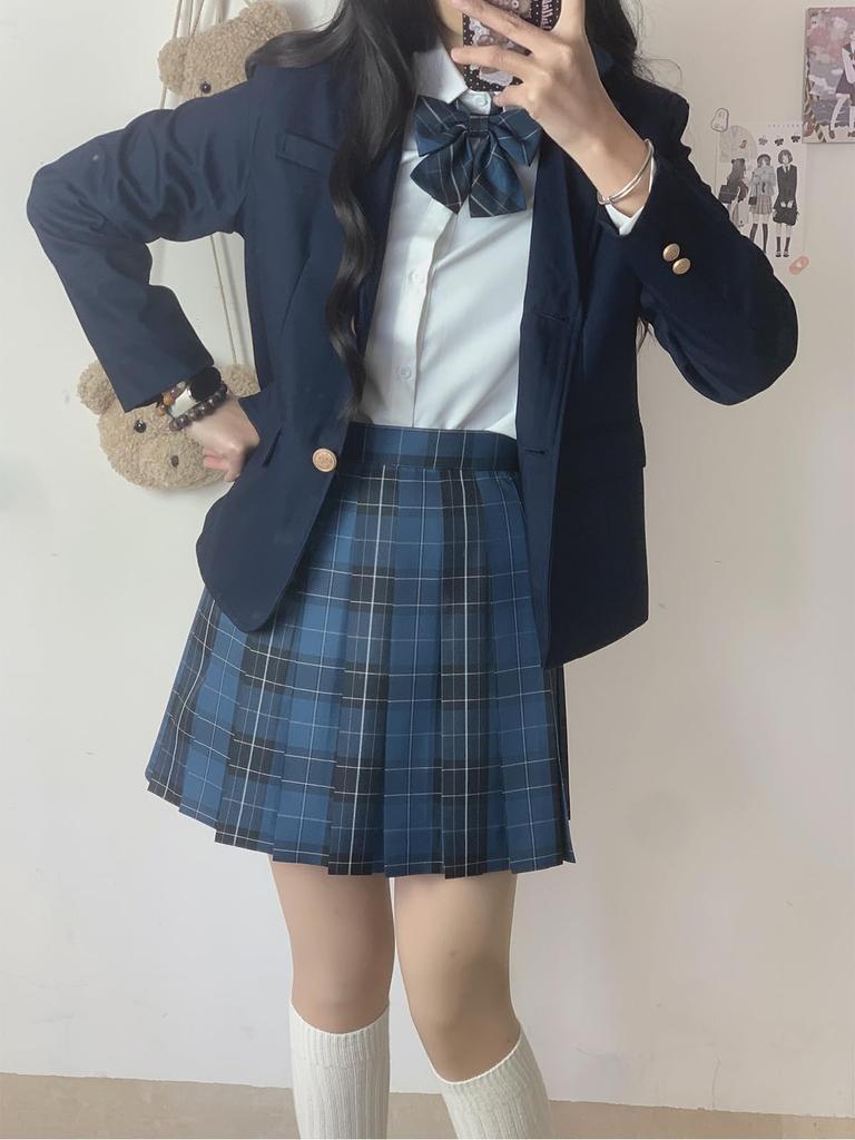 QOOLY JK Uniform Cosplay Studentská Školní Bunda Módní JK Cos Kostým Námořnická Modrá Velikost S Dámská
