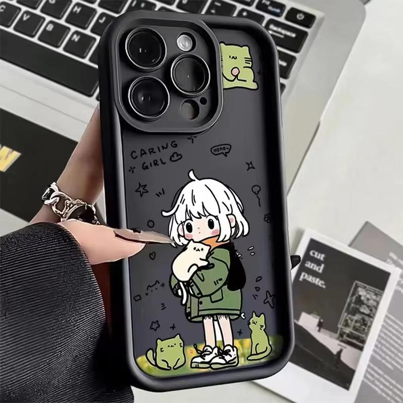 Cute and Fun Girl Phone Case For iPhone 16 15 14 13 12 11 X XR Xs SE 2022 8 7 Plus Pro Max 16E Silicone Shockproof Back Cover