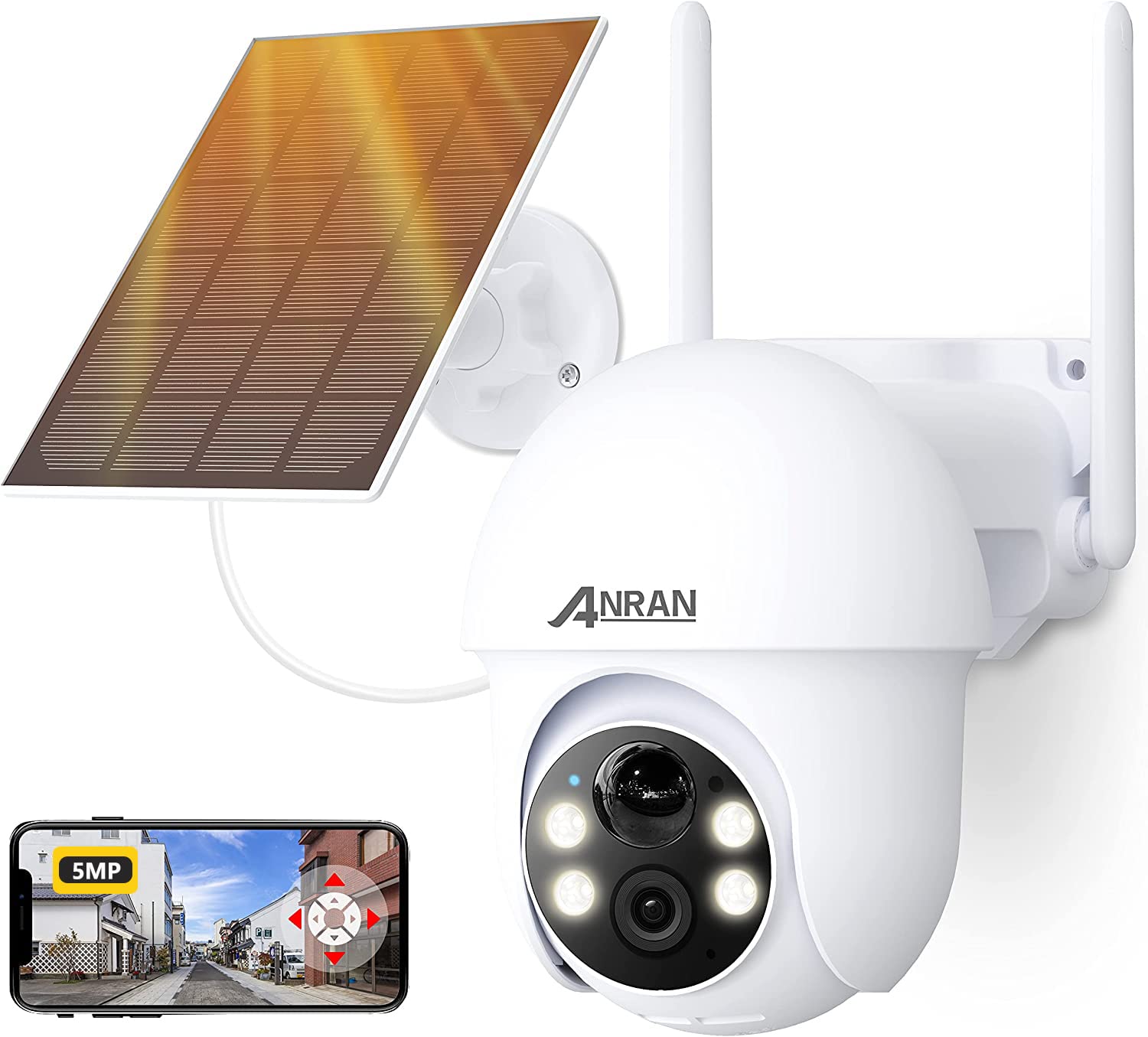 

version 5 million night color ANRAN Security Camera Outdoor Solar Power No Power Required Completely Wireless Long Operation 5DBiWiFi Enhanced 5MP