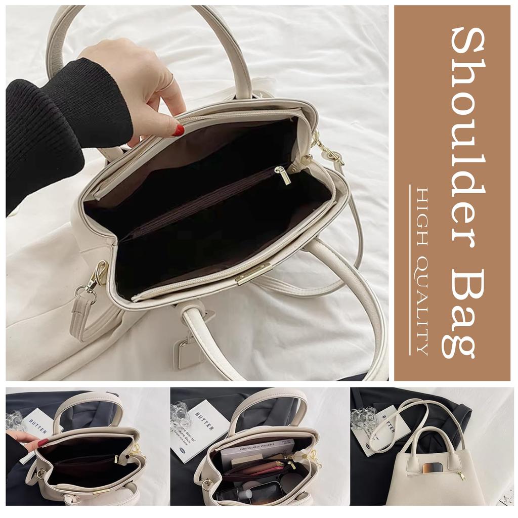 Kanon Crochet 2-Way Shoulder BagHandbag, Square Design, Perfect for Office, Business, Formal Occasions, Commuting, Lightweight, with Charm, Synthetic