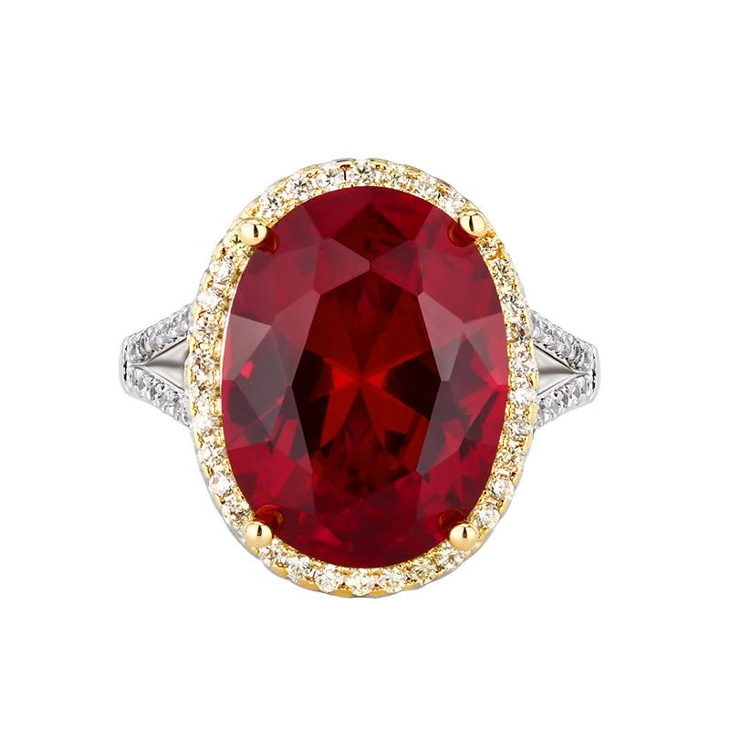 Jewelry Copper Bottom Gold-Plated Simulation Color Blue Spinel Ring 12 * 16