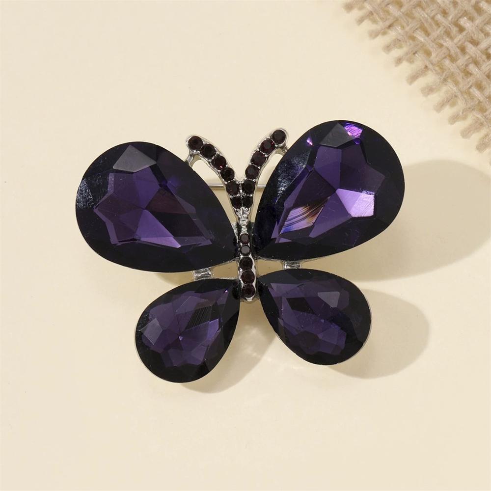

Fashion Full Rhinestone Butterfly Brooch Collection Suit Accessories High-end Brooch Retro Collar Buckle фіолетовий