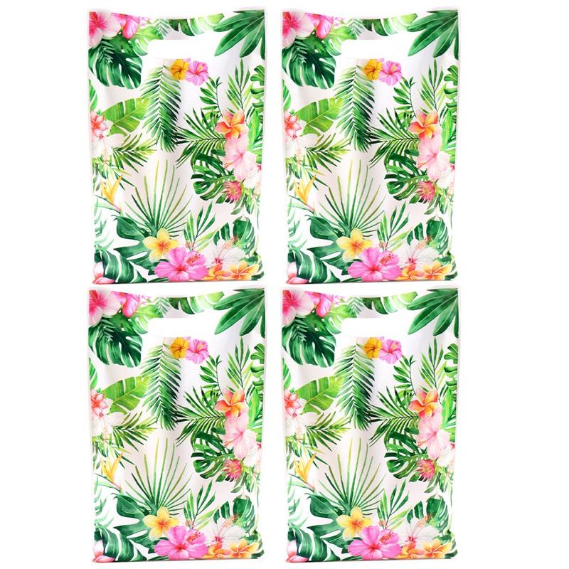 10/20/50pcs Summer Hawaiian Floral Gift Bags Hawaii Luau Tropical Beach Party Favor Bags with Handle for Birthday Party Supplies