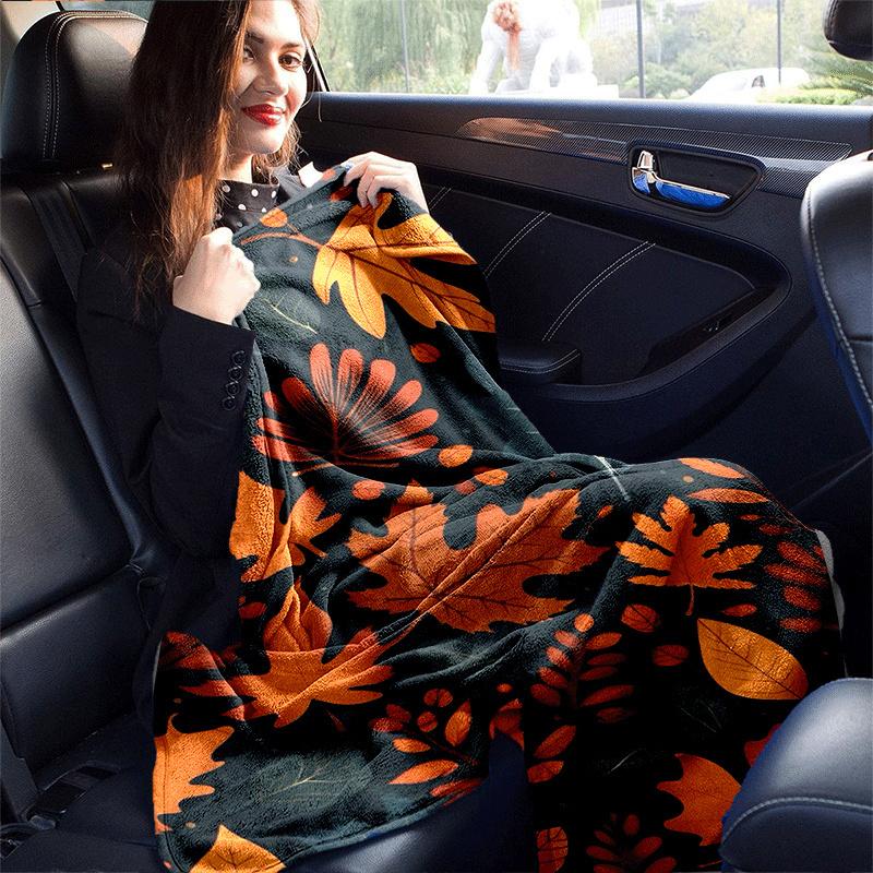 1pc Fallen Leaves Printing Lightweight Flannel Blanket, Comfortable and Warm Blanket, for Camping Sofa Bed and Couch Office, Gift