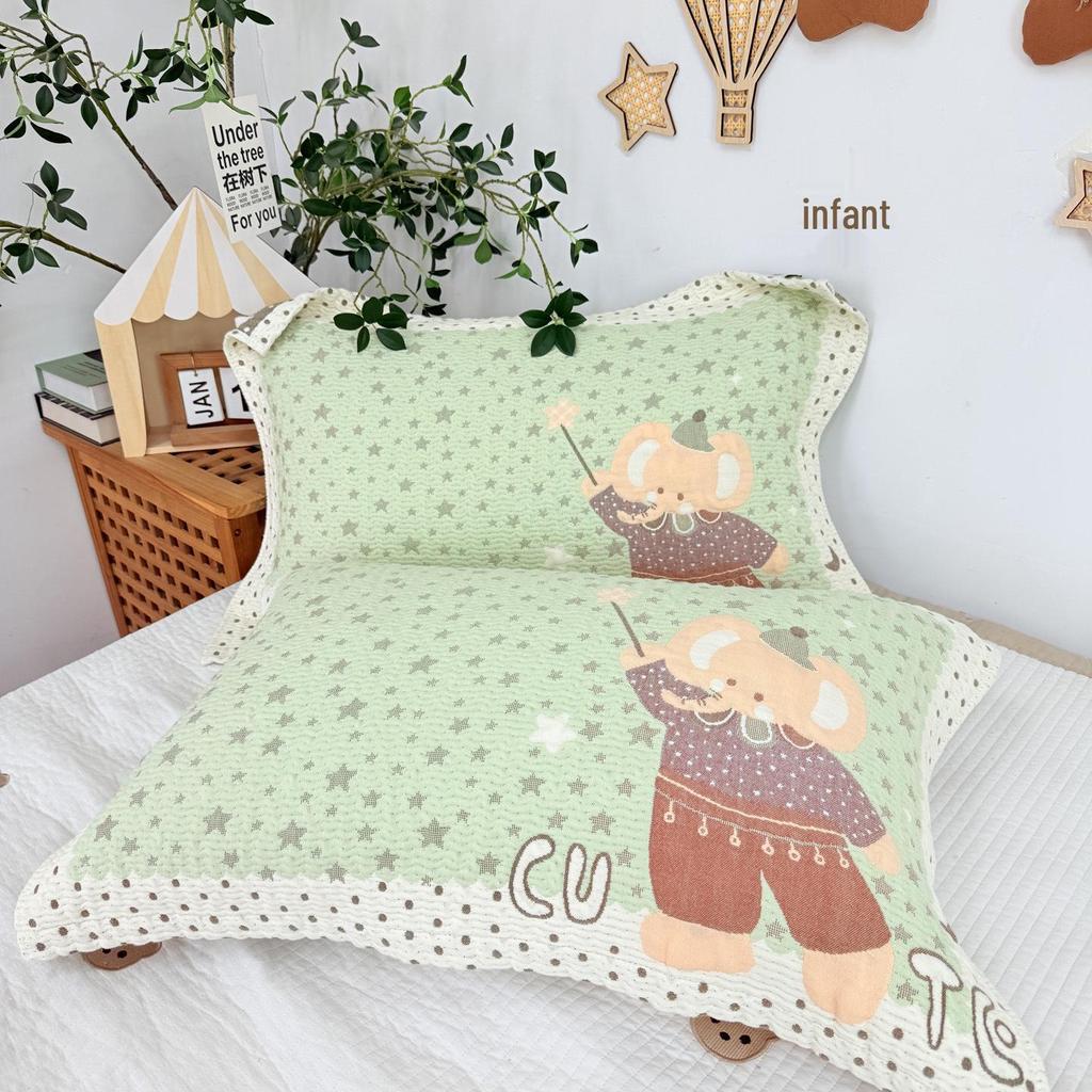Cartoon Cotton Gauze Pillowcase Set: Soft, Breathable, Sweat-Absorbent Pillow Covers.