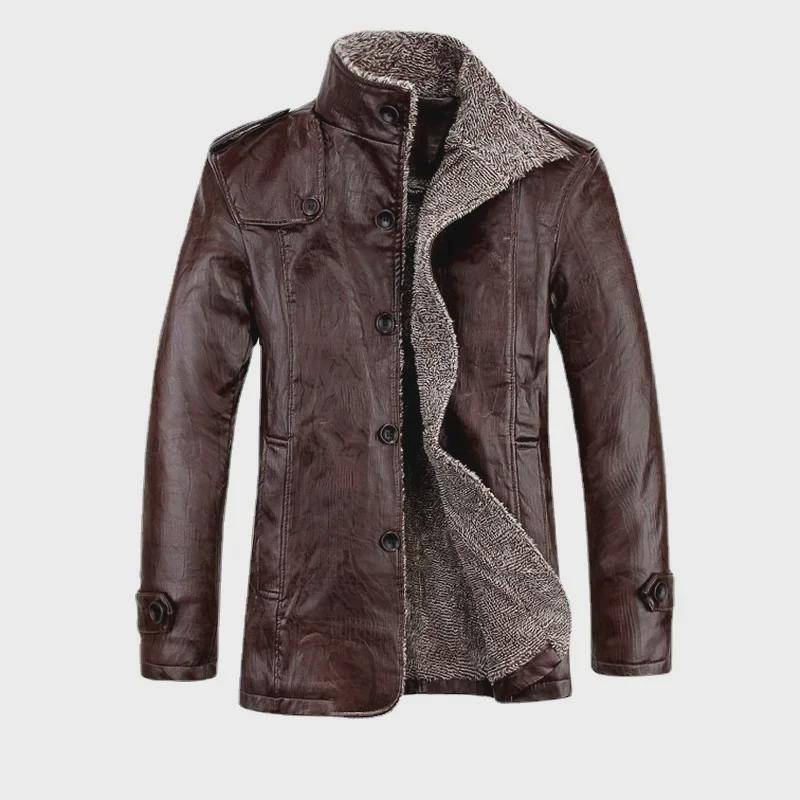 Men's Thickened Velvet Leather Jacket - Warm Casual Stand Collar, Youth Large Size