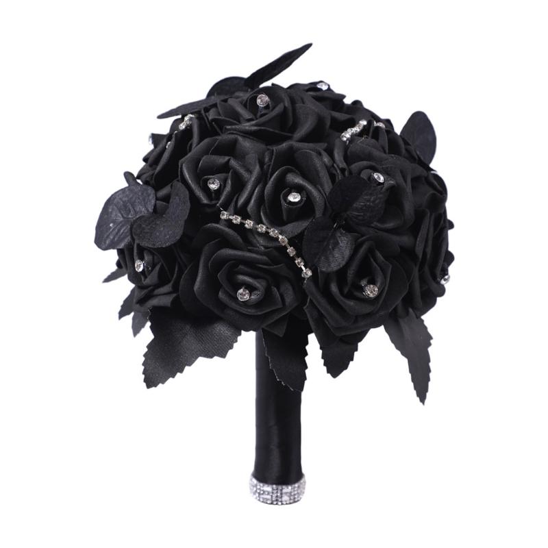Готический Свадебный Букет, Свадебный Букет для Невесты, Черно-Красный/Фиолетовый Свадебный Букет для Свадьбы, Церемонии, Юбилея