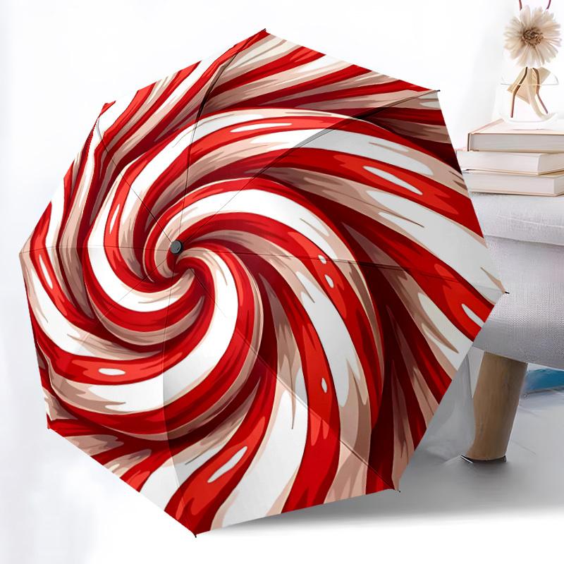 

1pc Candy Cane Swirl Automatic Folding Umbrella Durable Iron Frame,All Seasons Home Travel Outdoor Multifunctional Umbrella yy251115192