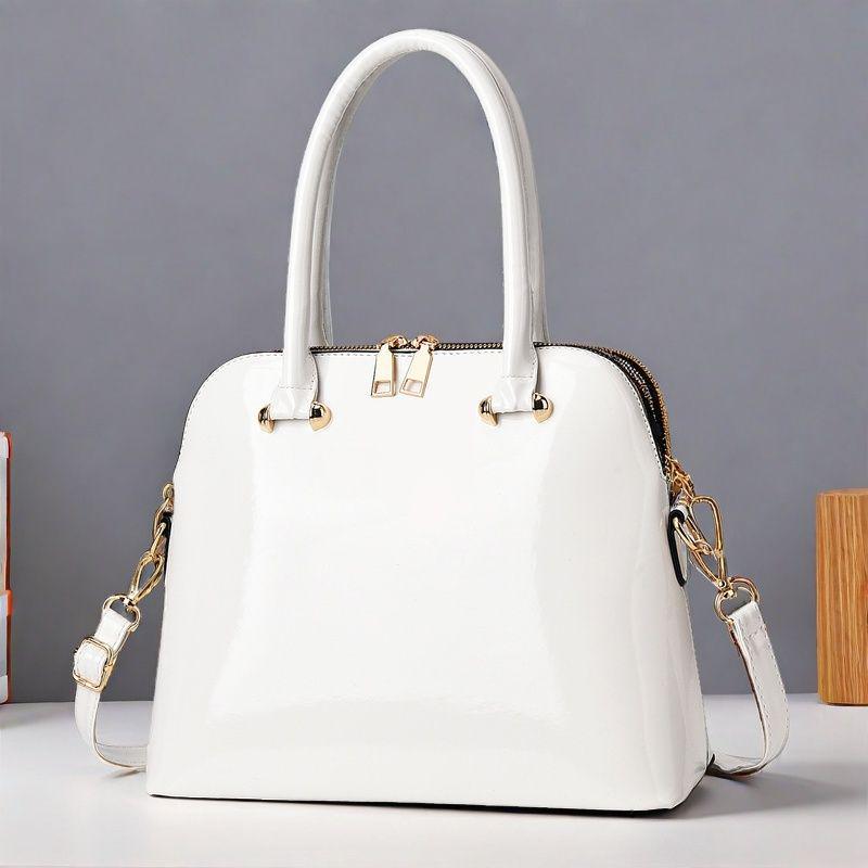 2025 Damen Lackleder Tote: Vielseitige europäische & amerikanische Modehandtasche, Schulter- oder Umhängetasche in Rot & Schwarz.