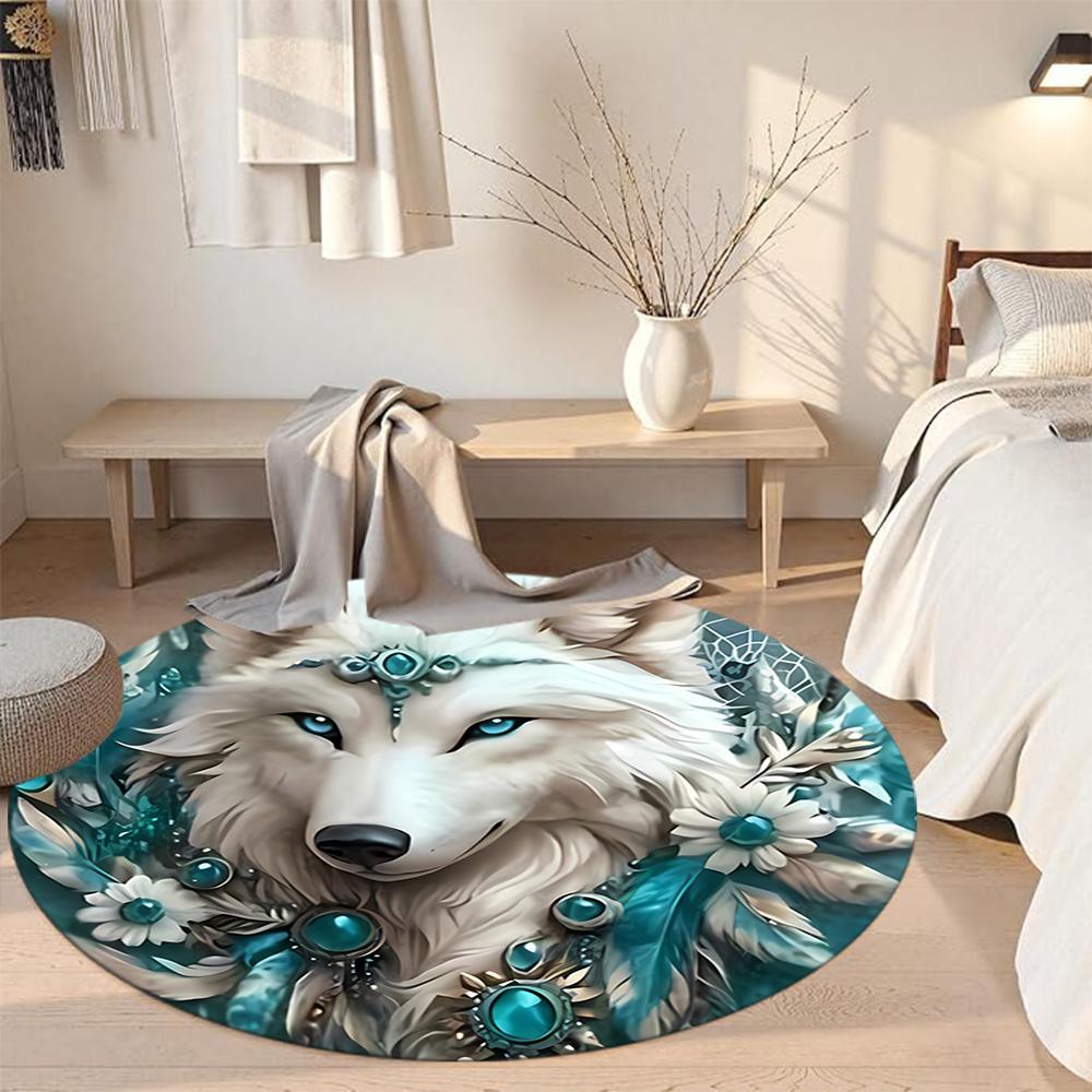 Wolf Round Office Rug Design for Dormitory Entryway Playrooms Living Rooms Anti-slip Round Rug Anime Office Decor Perfect Birthday Christmas Gift Idea