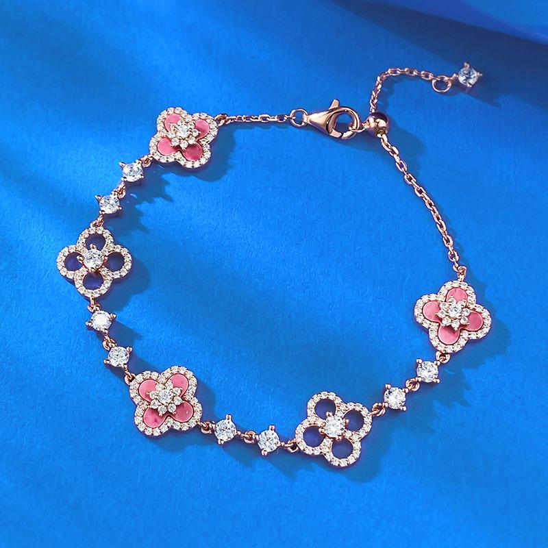 Sterling Silver Four-Leaf Clover Adjustable Bracelet S925 Silver