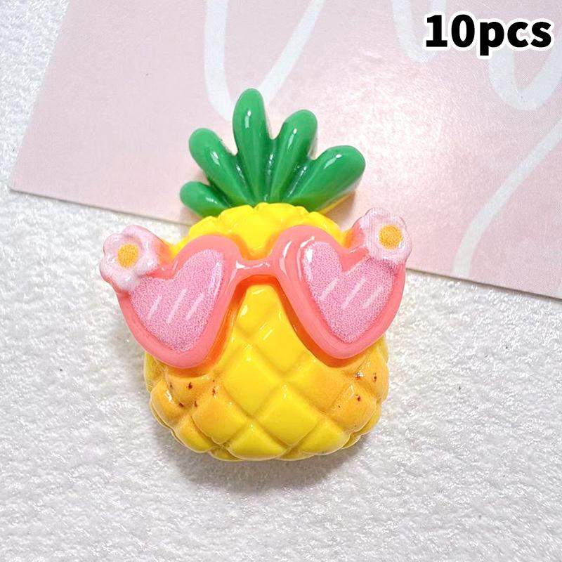 10PCS Resin Kawaii Colorful Cool Glasses Cartoon Strawberry Peach Pineapple Flat Back Stone Scrapbook Figurines DIY Decor Crafts