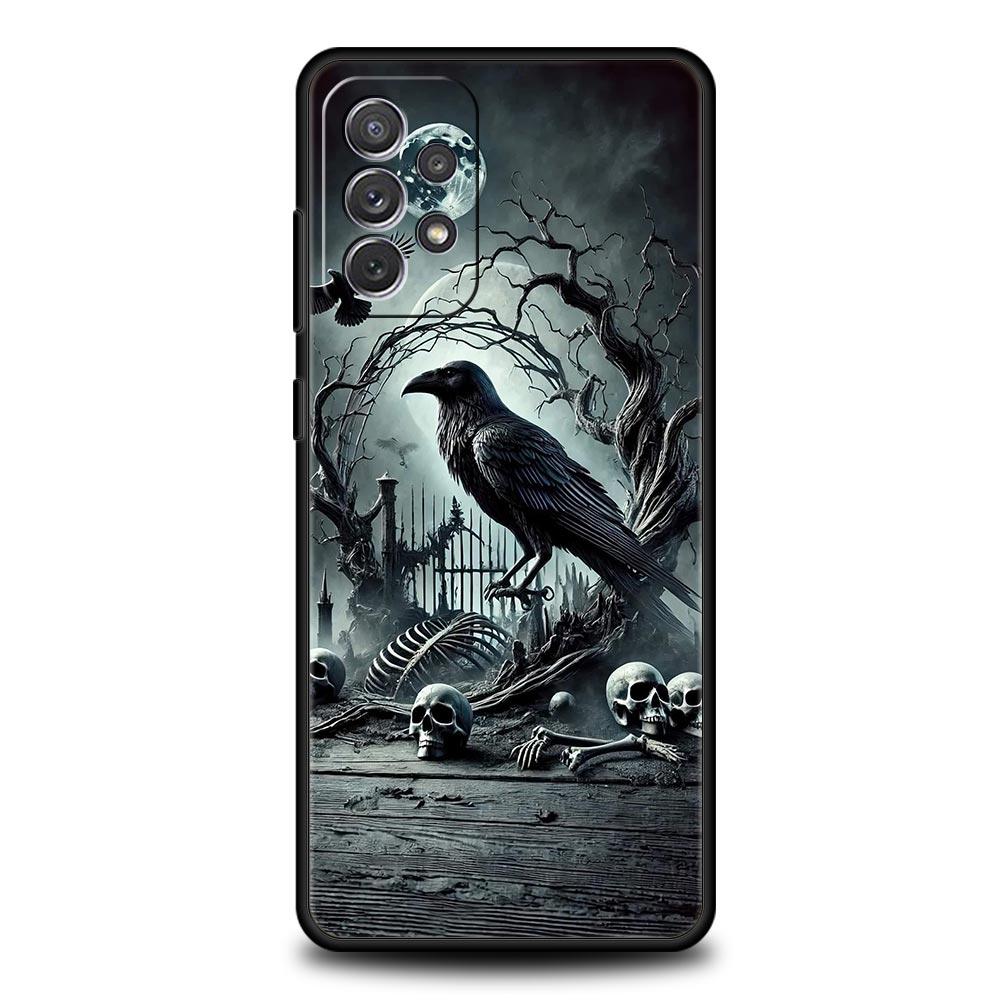 Raven Crow Skull Pattern Phone Case For Samsung Galaxy A17 A07 A55 A35 A25 A15 A05 A33 A31 A23 A21s A13 A41 A73 A53 A51 A71Cover