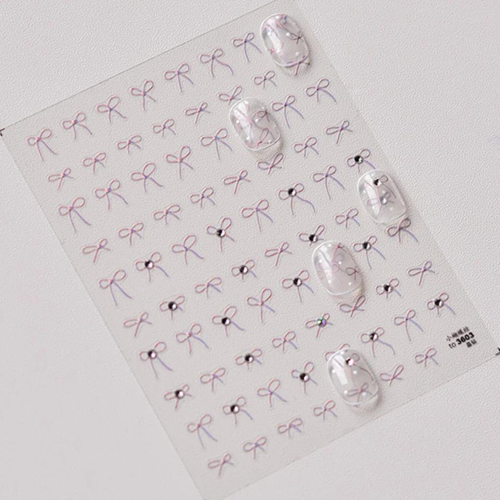 5D Sparkle Clear Diamonds Colorful Thin Little Bow Tie Bowknot Adhesive Nail Art Stickers Decals Manicure Ornaments Suppliers