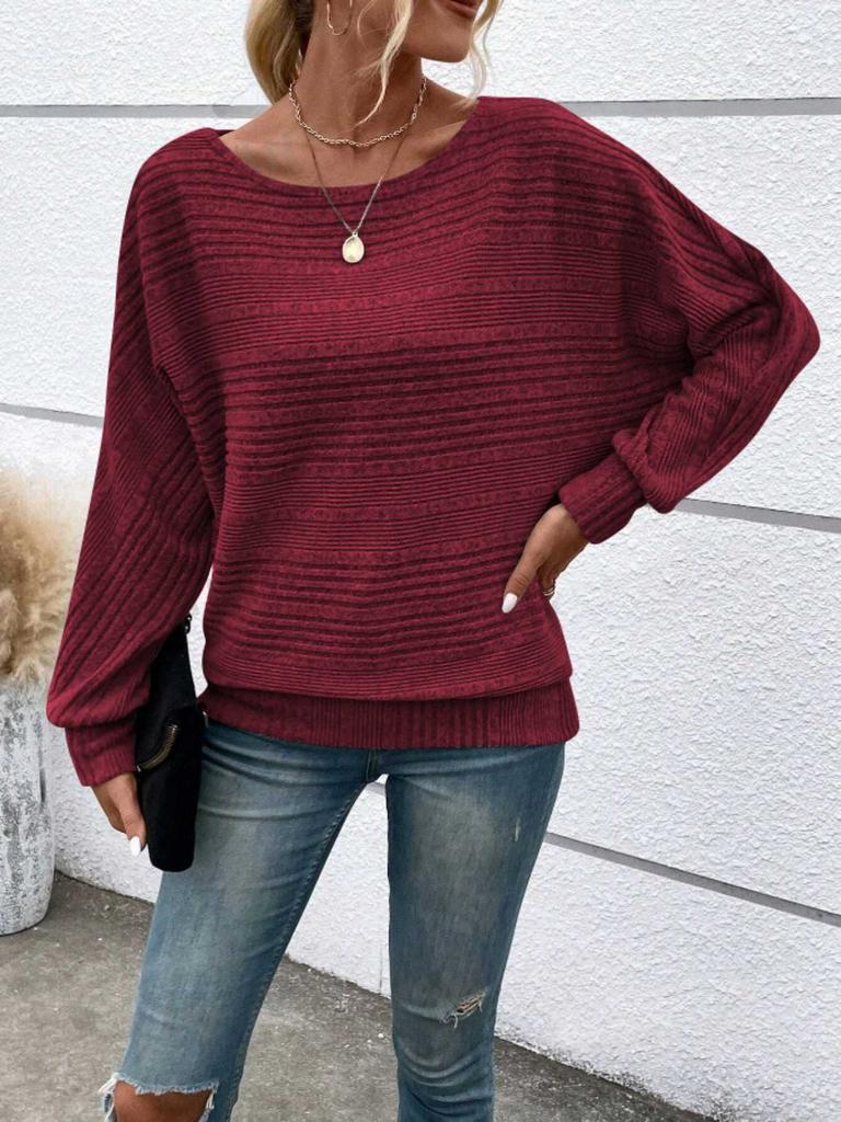 Women's Comfortable Casual Solid-Color Long-Sleeve Crew Neck Pullover Top