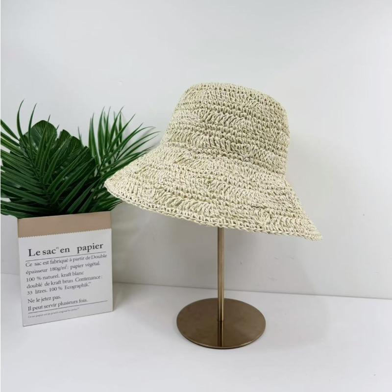 Temperament lace strap straw hat bucket hat female summer versatile sunshade sun protection beach straw hat