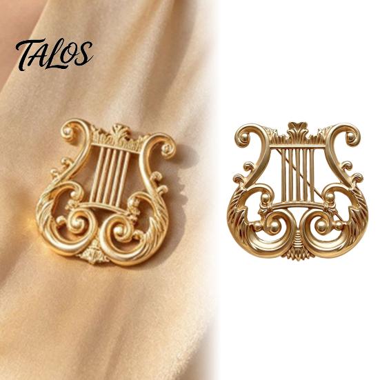 Music Symbol Badge European Classical Harp Brooch Pin, Golden Plated Musical Instruments Vintage Accessory for Men Women Lightweight Alloy