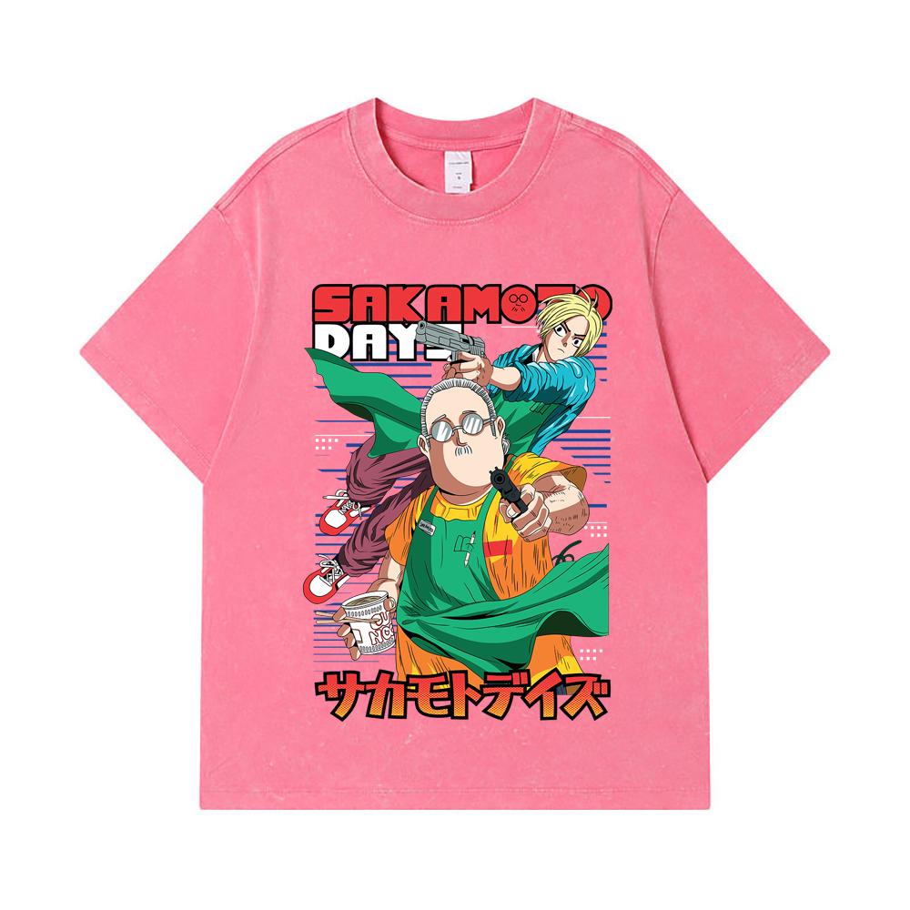 275 GSM Washed T-shirts 100% Cotton Sakamoto Days V3 Taro Shin Print Unisex Heavy Cotton T Shirt