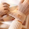 Winter new knitted thermal gloves men's and women's thickened cycling wool finger gloves