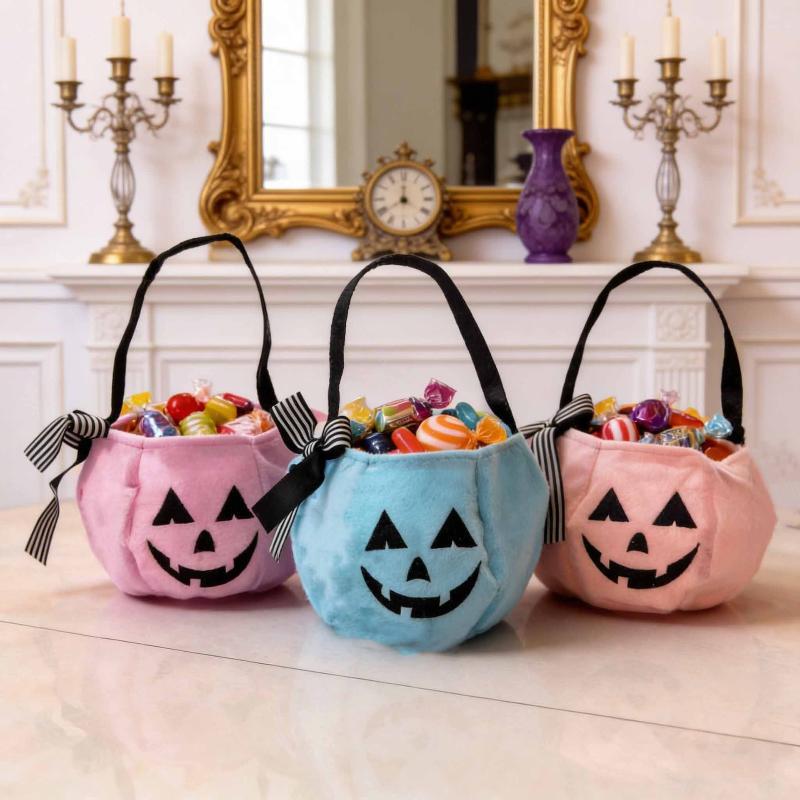 Halloween Bowknot Pumpkin Candy Bucket Waterproof Non-Toxic Trick Or Treat Storage Handbag for Toddlers Halloween Activities