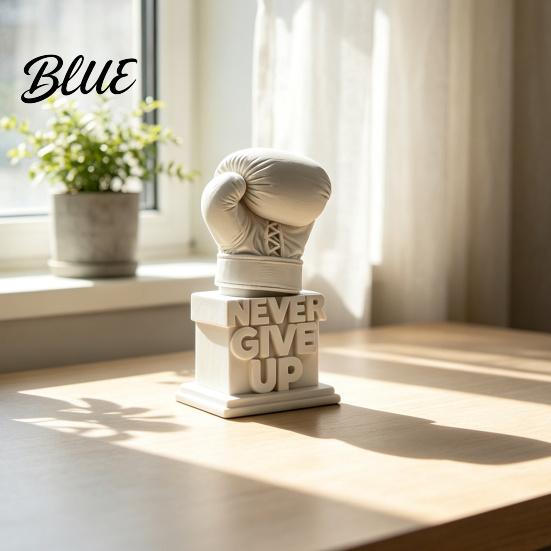 Three-Dimensional Sports Sculpture 3D-Printed Ornament Up Glove Boxing Never Give Statue Inspiring for Home Study Room Decoration Office Desk