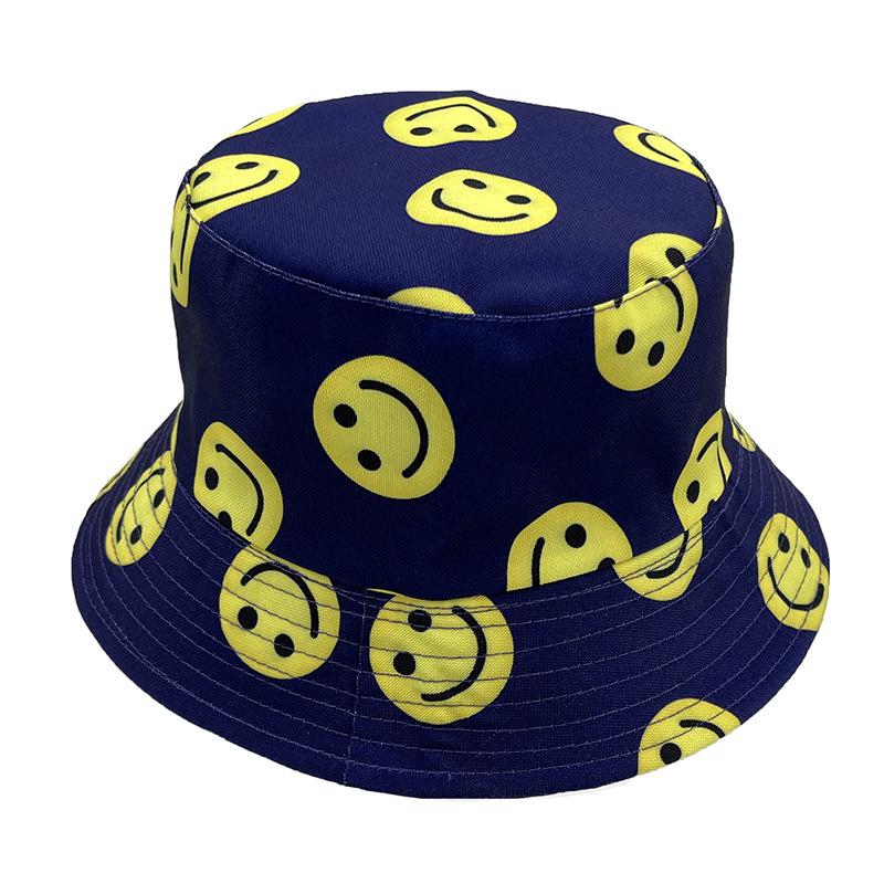European and American new smiley face printing hat street sunshade bucket hat trendy outdoor sunscreen basin hat on both sides
