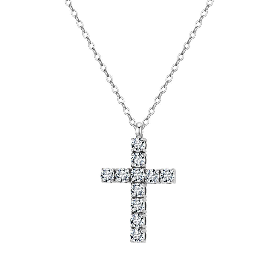Pave Cross Pendant Necklace 316 Stainless Steel Gold Tone With 5A Square Cubic Zirconia Adjustable Chain Women Necklaces