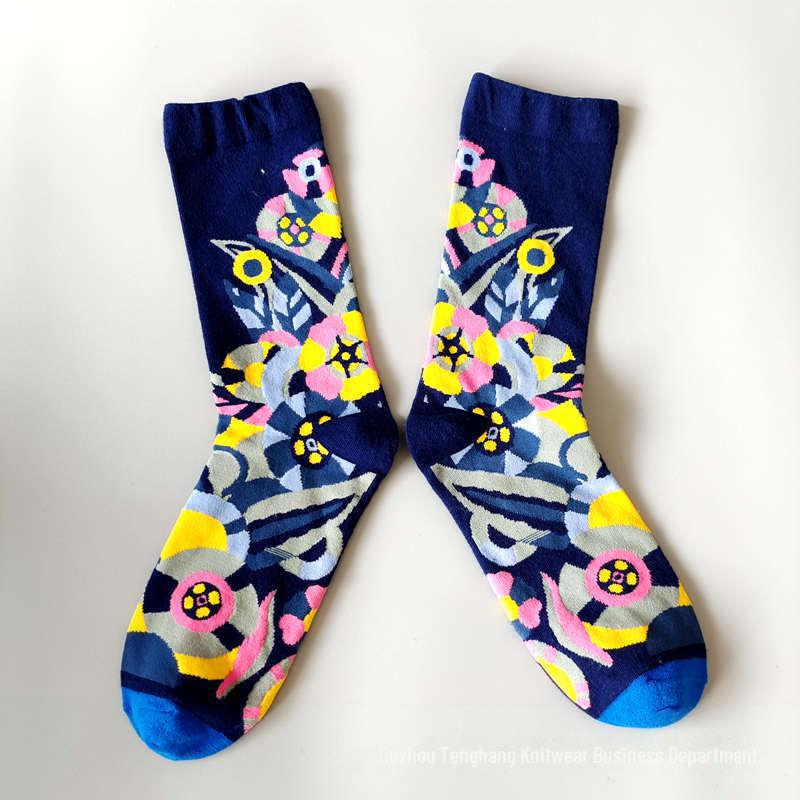 Șosete la modă cu pictură în ulei franceză: Șosete de vițel colorate, cu tub mediu-înalt, de nișă, la modă pentru femei