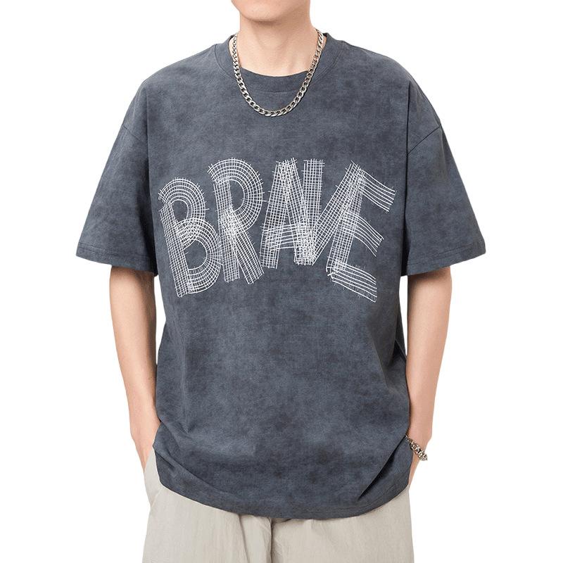 

New Summer High-density Knitted Loose Printed Men s T-shirt Short-sleeved 4XL