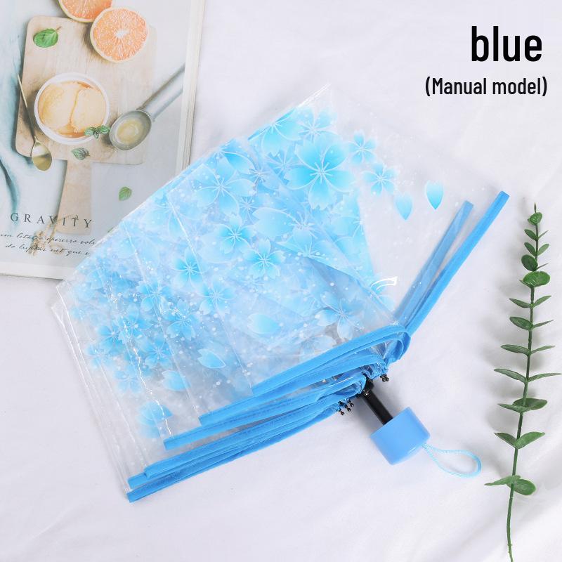 Cherry Blossom Transparent Automatic Umbrella - Soft Girl Three-Fold Design