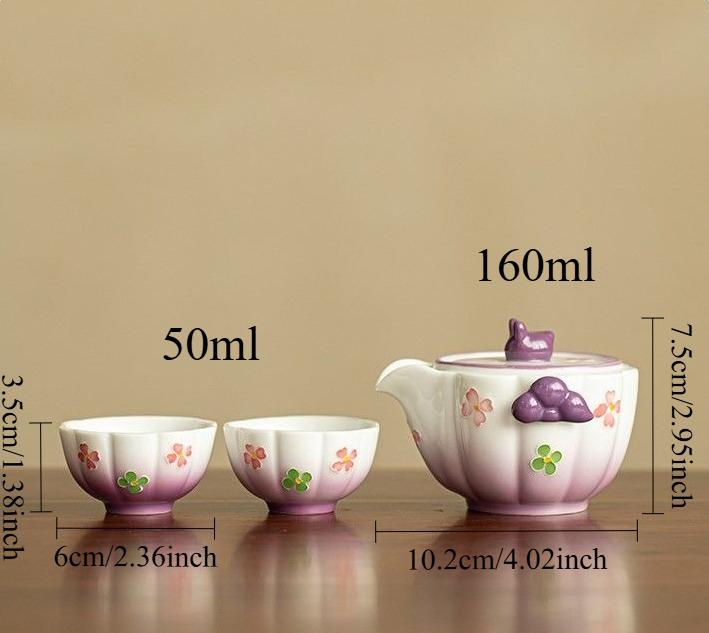 

Hand-Painted Pile Sculpture Ceramic Tea Set with One Pot and Two Cups Home-Use Gongfu Tea Set for Brewing Tea Handheld Teapot