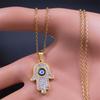 Collier Oeil Grec Main de Fatima pour Femmes Hommes Acier Inoxydable Chaîne de Protection Oeil Bleu Maléfique Turc Bijoux Islamiques N8041S01