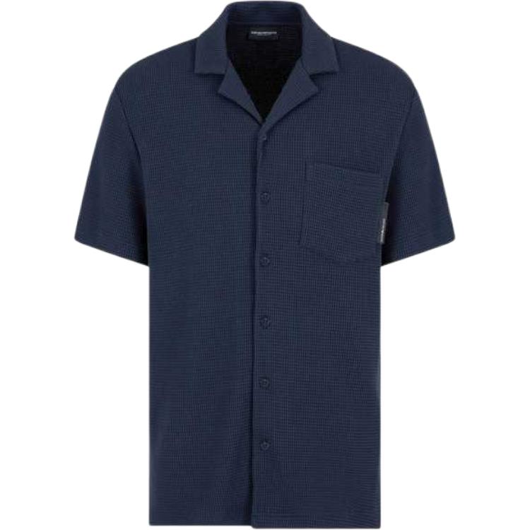 Emporio Armani Ss25 Cotton Waffle Home Short Sleeve Shirt Men shirts Blue EM000633-AF10792-UB102 L
