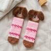Plush Puppy Ears Coral Fleece Socks Stripe Sleeping Socks Sweet Floor Socks  Girls