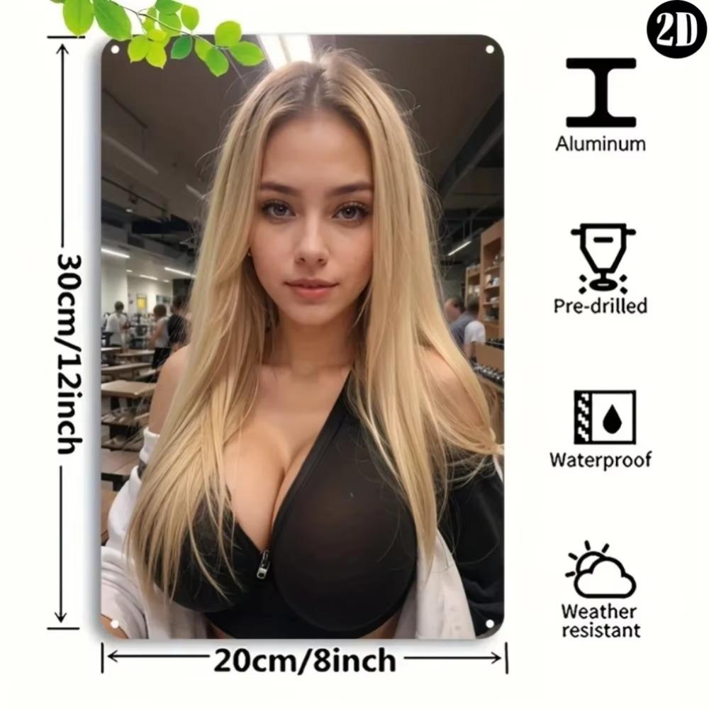 Vintage Tin Sign Blonde Woman Wall Art Home Bar Decor 8x12