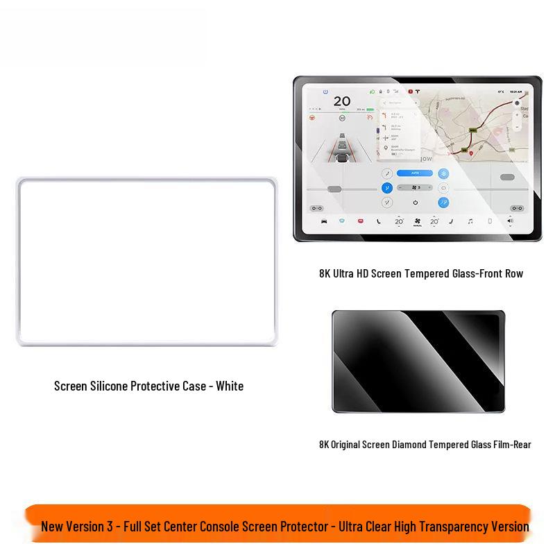 Tesla Model 3/Y Navigationsbildschirm-Schutzfolie mit Silikonrahmen & Mittelkonsolen-Zubehör