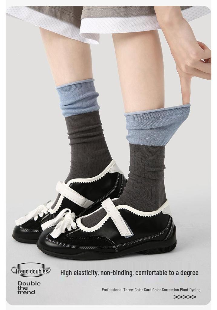 Renaissance Women's Blue-Gray Color Block Mid-Calf Socks - Autumn Winter, Bone-Free, Simple Style