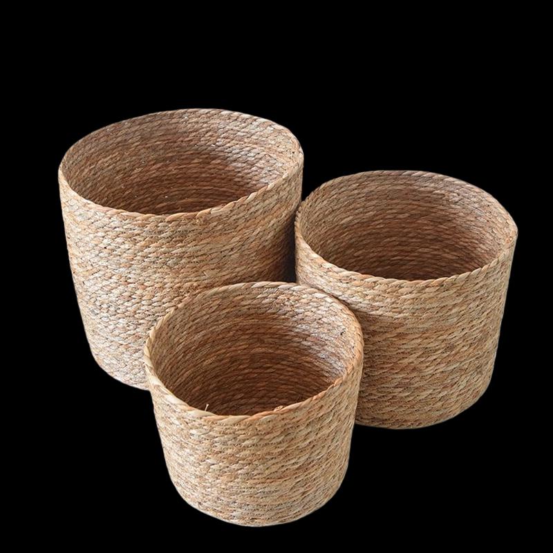 Hand-Woven Cylindrical Plant Basket with Liner & Handle