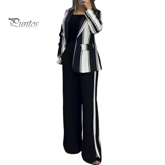 

2 шт./комплект женский деловой пиджак брюки комплект с длинными рукавами цветной полосатый кардиган с лацканами средней длины пиджак расклешенные брюки с высокой талией формальные XL черный белый