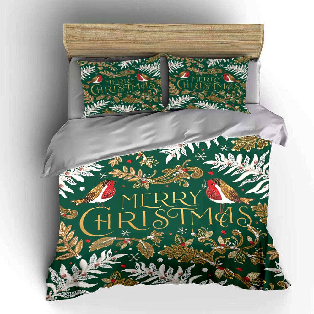 Christmas Birds and Leaves Print Bedding Duvet Cover Set Duvet Cover Pillowcases  (1*Duvet Cover 2*Pillowcases, without duvet insert)