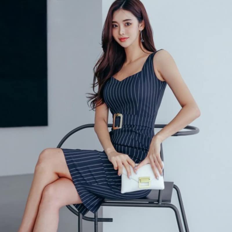 ISLAYCAOLILA E18 Scarlet Cabaret Mini Club Party Tight Midi Bodycon Dress Women's (XL, Navy) Dress, Dress, Dress, Dress, Dress, Striped, Sleeveless,