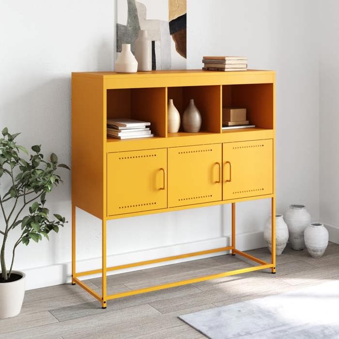 VidaXL Buffet, Armoire avec Compartiments, Placard avec Porte, Meuble de Rangement Chambre Salon Intérieur, Jaune Moutarde 846593