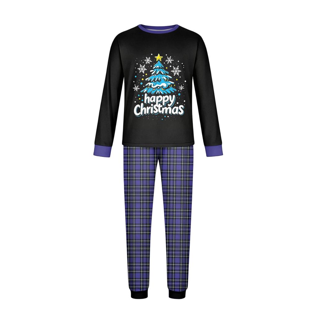 Family Matching Christmas Print Neck Long Sleeve Top and Pants Pajama Set