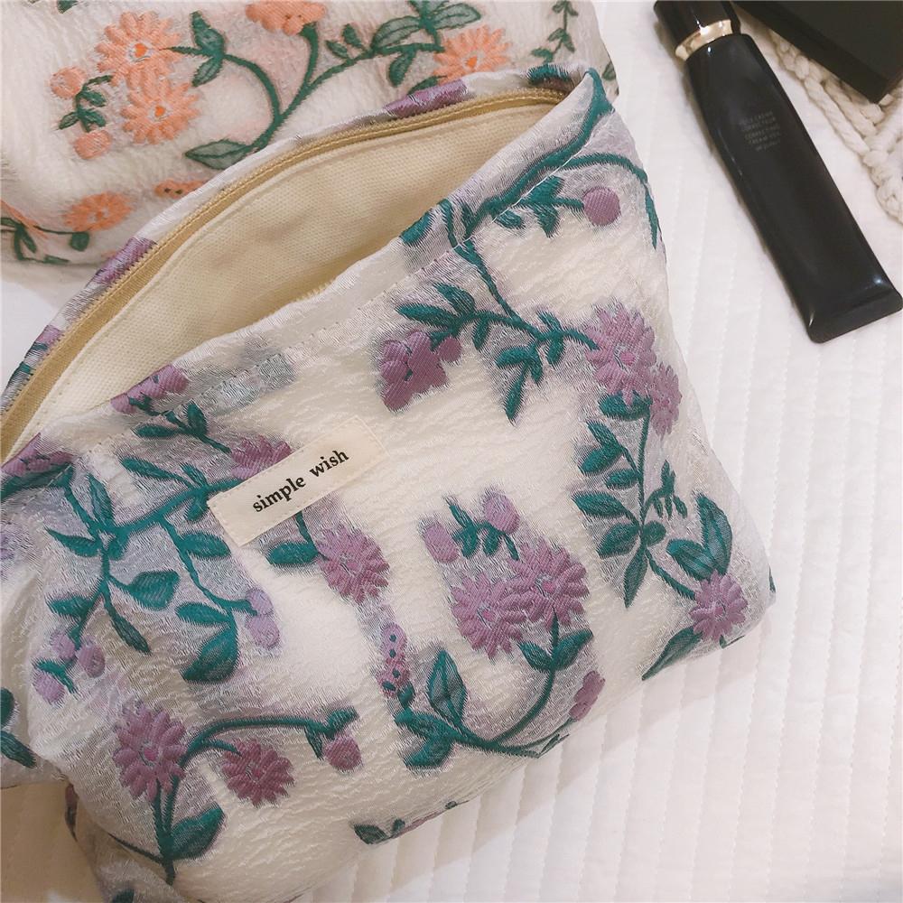 206 Chamomile Pattern Cosmetic Organizer Travel Bag Large Canvas Toiletries Women Teen Girls Makeup Storage Pouch