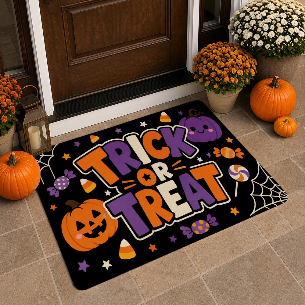 Happy Halloween Bath Mat Pumpkin Ghost House Bat Pattern Non‑Slip Absorbent Floor Rug for Bathroom Entryway Home Halloween Party