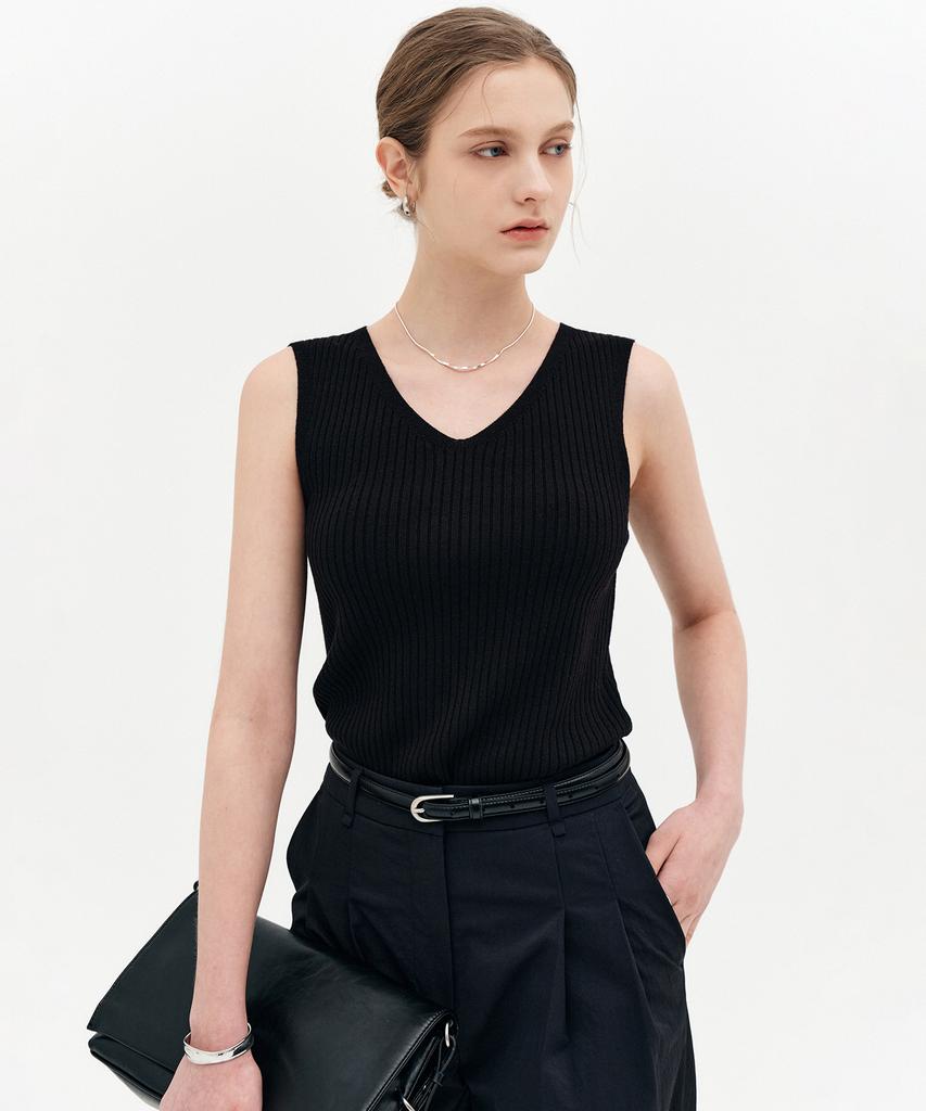 Lugkaeseuteu Lena Ribbed V-Neck Sleeveless Knit / Lena Ribbed V-Neck Sleeveless Knit_4Colors