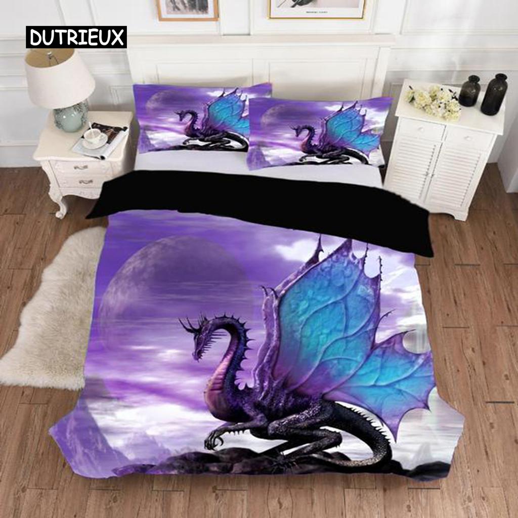 Science-Fiction Drache Bettbezug Set Buntes Graffiti Bettwäsche Set Böhmen Bettdecke Bettwäscheset Schlafzimmerset Queen