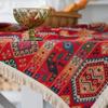 Kwastrand Katoen Linnen Tafelkleed Rood Feestdagen Jacquard Eettafelkleed Bloempatroon Stofdicht Tafelkleed Achtergronddoek