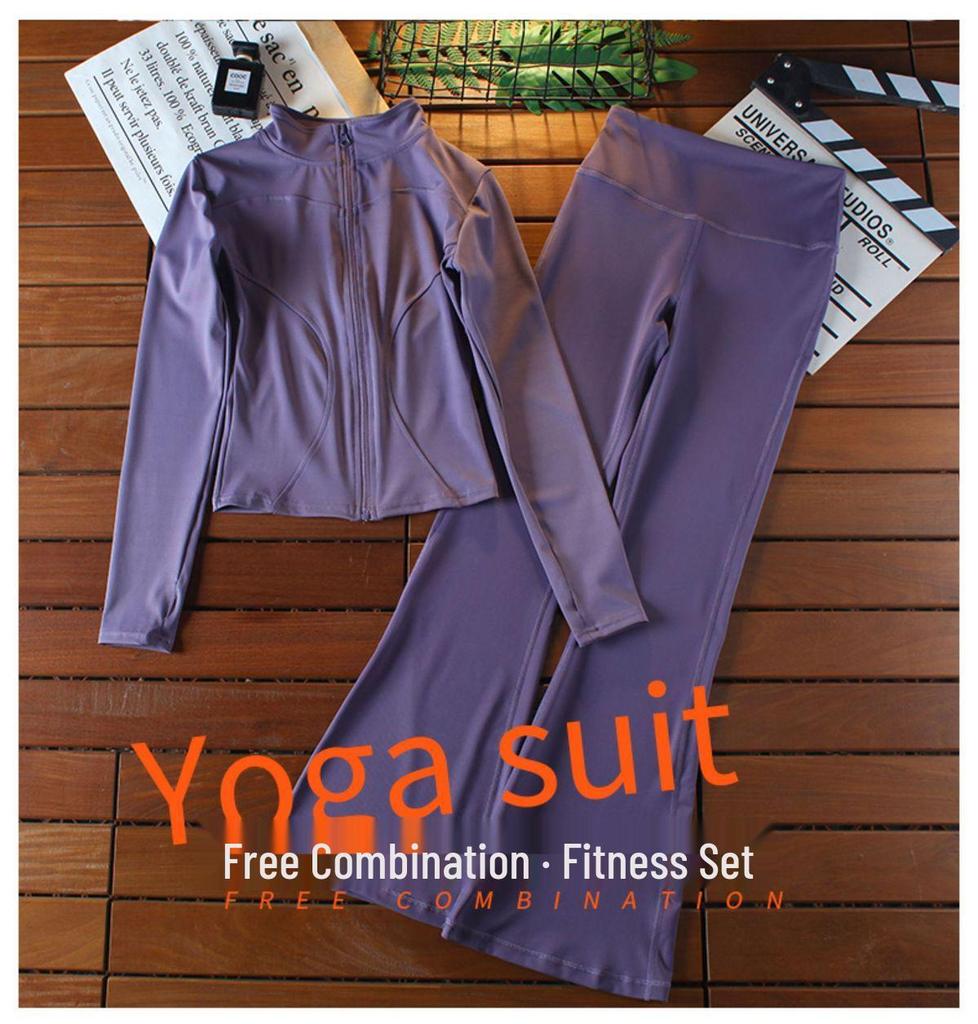 Women's Autumn/Winter Fitness Set: Elastic Quick-Dry High-Waisted Flared Pants & Slimming Yoga Jacket