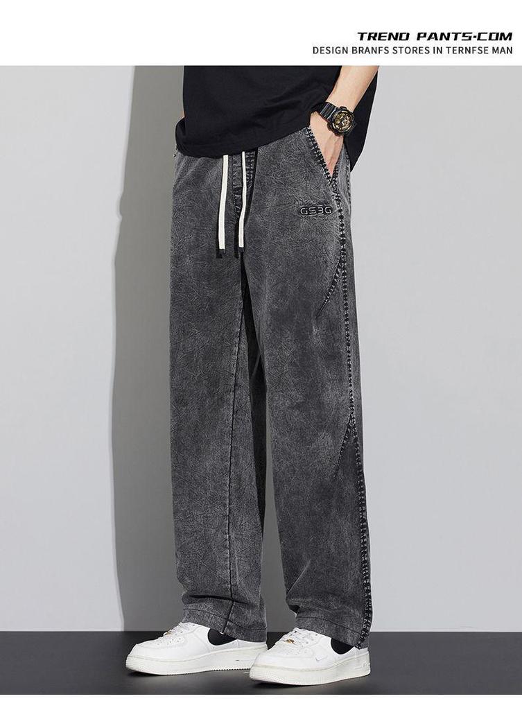 Men's Summer 2026 Snowflake Tencel Jeans - Thin, Loose, Straight-Leg, Trendy American Style, Washed Casual Long Pants